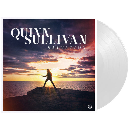 White vinyl album cover for Quinn Sullivan’s Salvation featuring silhouetted figure at sunset